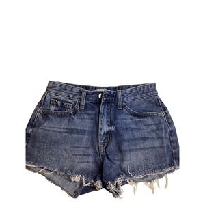 JBD Just Black Denim DH518N Medium Wash Raw Hem Cutoff Jean Shorts Womens Small